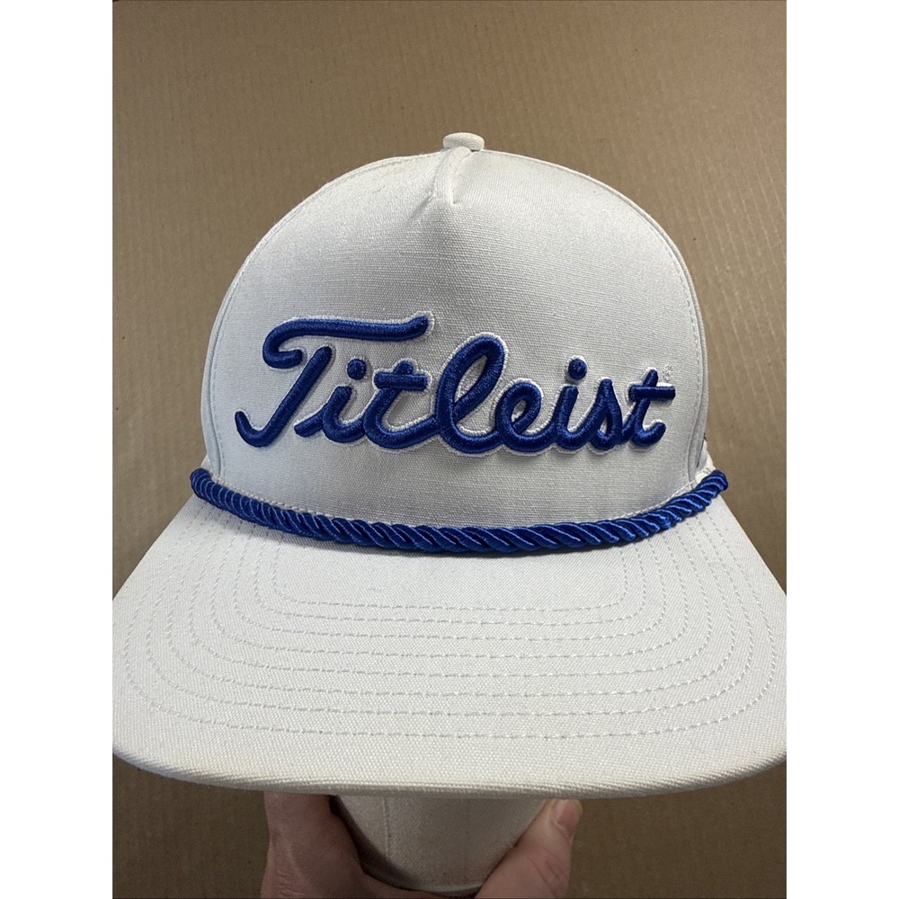 Titleist Tour Rope Cap SnapBack White Adjustable Golf Hat PRO V1 FJ Logos